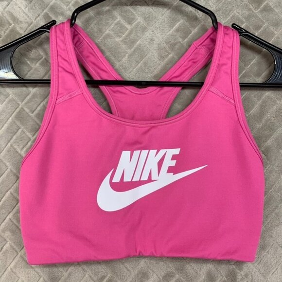 Nike Womens Small Sports Bra Pink Top Swoosh Logo Racer Back Running Gym - Picture 1 of 7